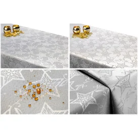 Vianočný obojstranný teflónový obrus strieborný /sivý Hviezdy stredné