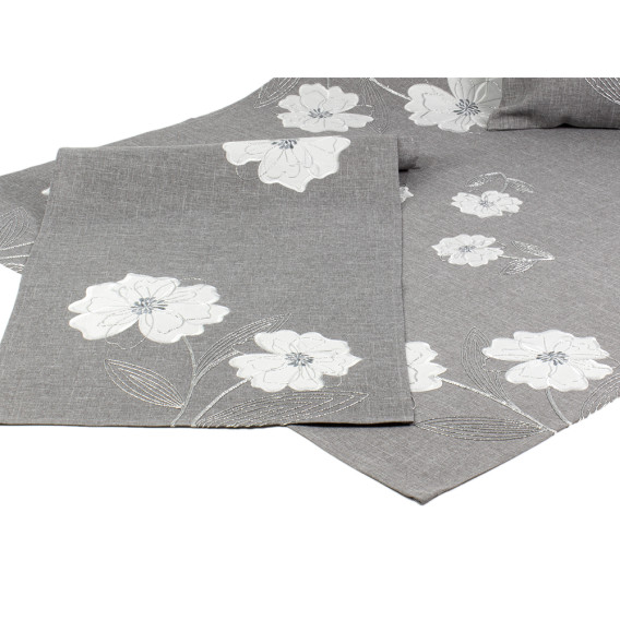 Obrus vyšívaný sivý s bielymi kvetmi rôzne rozmery