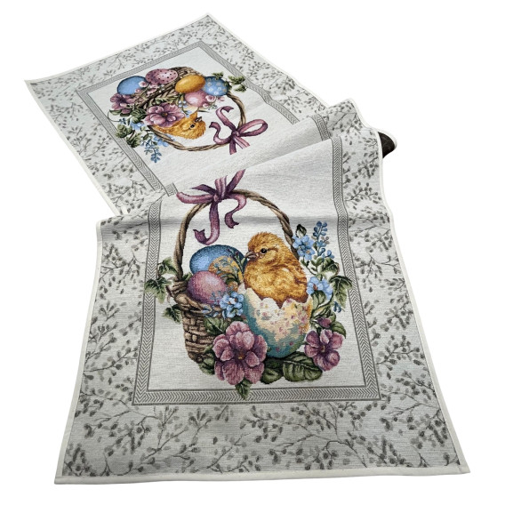 Gobelínový obrus veľkonočný - Kuriatka v košíku rôzne rozmery