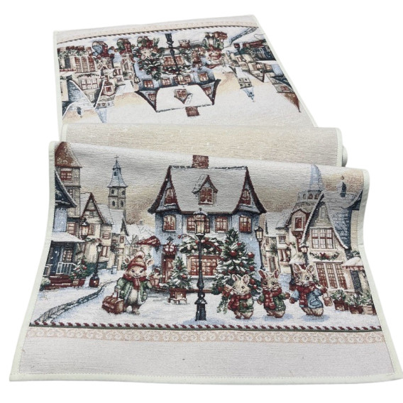 Gobelínový obrus Zima v meste/micro+lurex niť rôzne rozmery