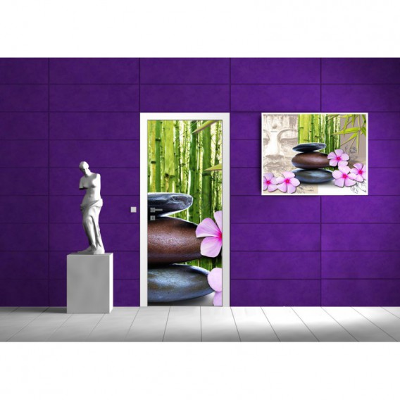 Dverová fototapeta - DV0014 - Zelené listy , kamienky , kvety