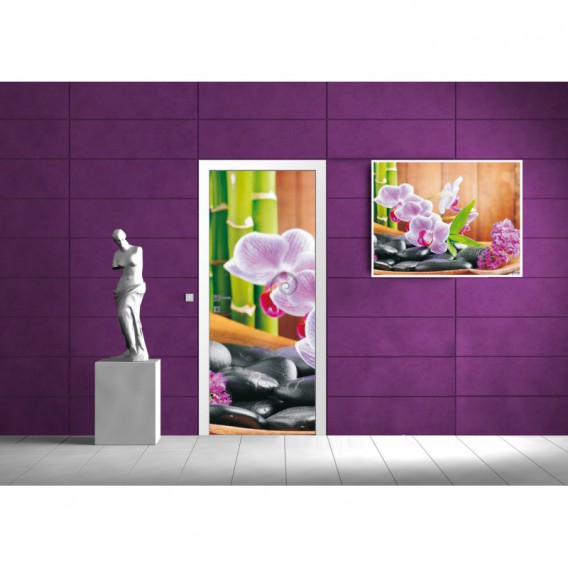 Dverová fototapeta - DV0046 - Ružové kvety a kamienky