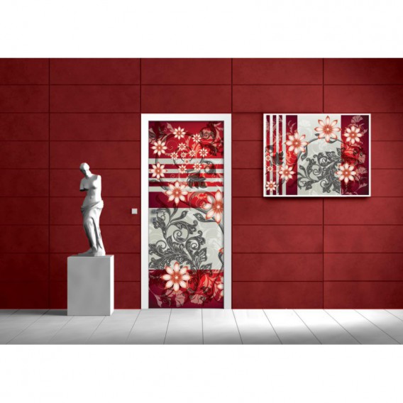 Dverová fototapeta - FT2995 - Kvetovaný motív – červený