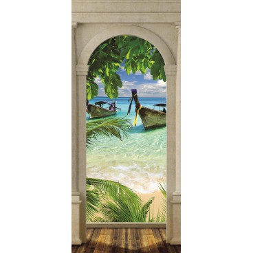 Dverová fototapeta - FT3583 - Výhľad cez kolonádu na lode