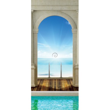 Dverová fototapeta - DV0392 - Výhľad cez kolonádu na pláž