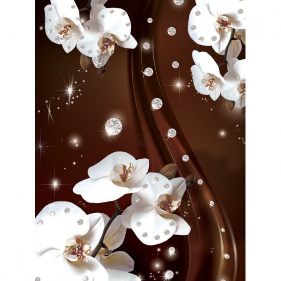 Fototapeta panel - PL0382 - Biele kvety na hnedom pozadí