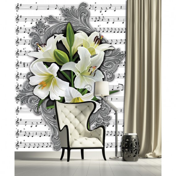 Fototapeta panel - PL0617 - Biele ľalie na notovom papieri