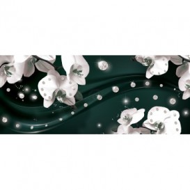 Panoramatická fototapeta - FT3102 - Biele kvety na zelenom pozadí