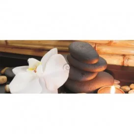 Panoramatická fototapeta - PA0027 - Biely kvet a kamienky