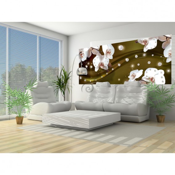 Panoramatická fototapeta - PA4156 - Biele kvety na žltom pozadí