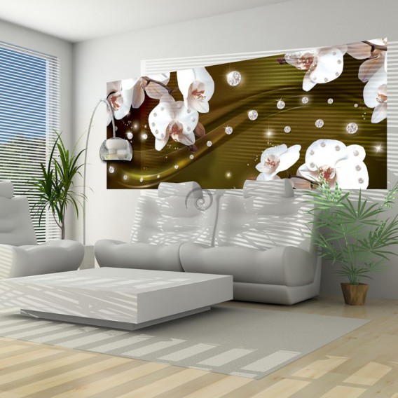 Panoramatická fototapeta - PA4156 - Biele kvety na žltom pozadí