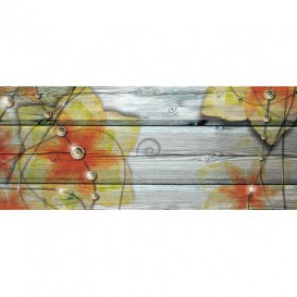 Panoramatická fototapeta - PA4369 - Kvety na drevenom pozadí