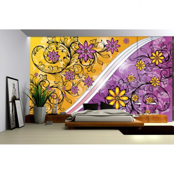 Fototapeta na stenu - FT2902 - Kvetovaný ornament – fialovo zlatý