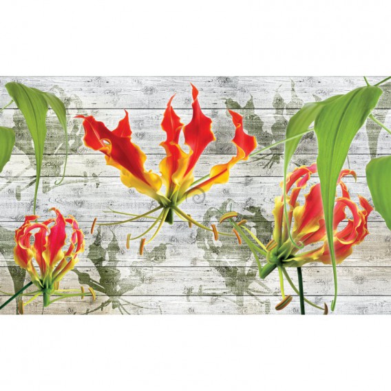 Fototapeta na stenu - FT2932 - Červené ľalie na drevenom pozadí