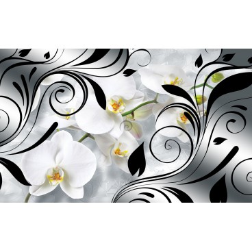 Fototapeta na stenu - FT3622 - Biele kvety na čiernobielom pozadí