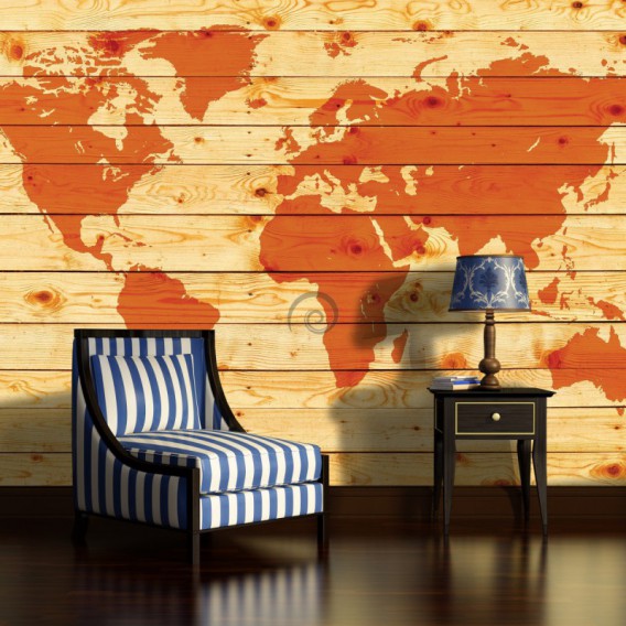 Fototapeta na zeď - FT3649 - Mapa světa - dřevěná