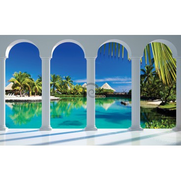 Fototapeta na stenu - FT2784 - Výhľad cez kolonádu na palmovú pláž
