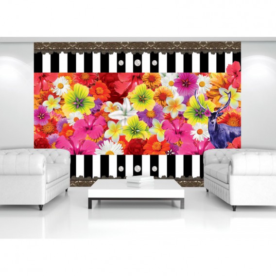 Fototapeta na stenu - FT4689 - Kvety na čiernobielom pozadí