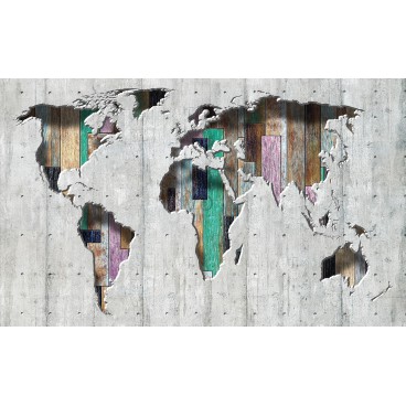 Fototapeta na stenu - FT4907 - Mapa sveta - farebné drevo