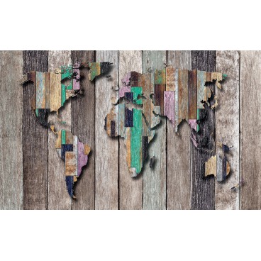Fototapeta na stenu - FT4908 - Mapa sveta - farebné drevo