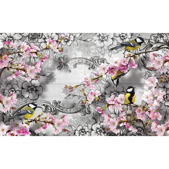 Fototapeta na stenu - FT5137 - Kvety a sýkorky