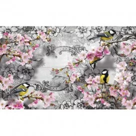 Fototapeta na stenu - FT5137 - Kvety a sýkorky