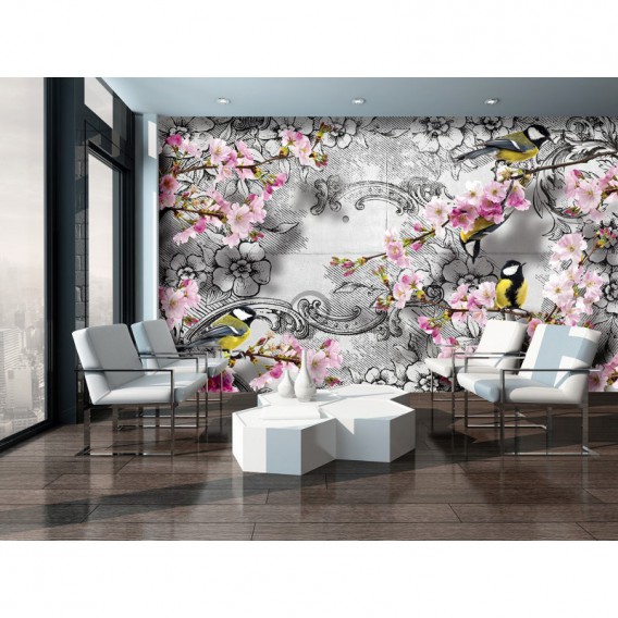 Fototapeta na stenu - FT5137 - Kvety a sýkorky