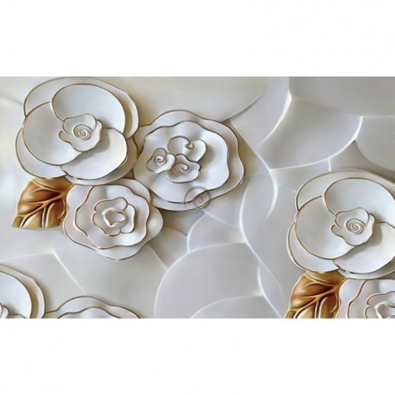 Fototapeta na stenu - FT5472 - Porcelánové kvety - zlatý lem