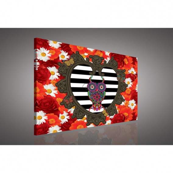 Obraz na plátne obdĺžnik - OB0581 - Farebné kvety a sova