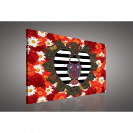 Obraz na plátne obdĺžnik - OB0581 - Farebné kvety a sova