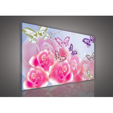 Obraz na plátne obdĺžnik - OB0143 - Ružová ruža a motýle