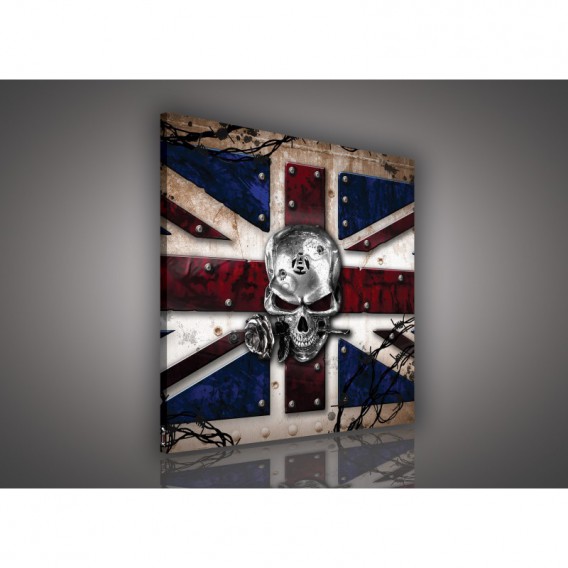 Obraz na plátne štvorec - OB2105 - Anglická vlajka s lebkou