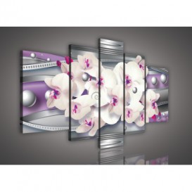 Obraz na plátne viacdielny - OB2546 - Fialová abstrakcia s orchideou