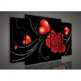 Obraz na plátne viacdielny - OB2712 - Červená ruža a srdiečka