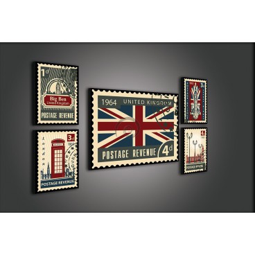 Obraz na plátne viacdielny - OB2939 - Londýn poštové známky