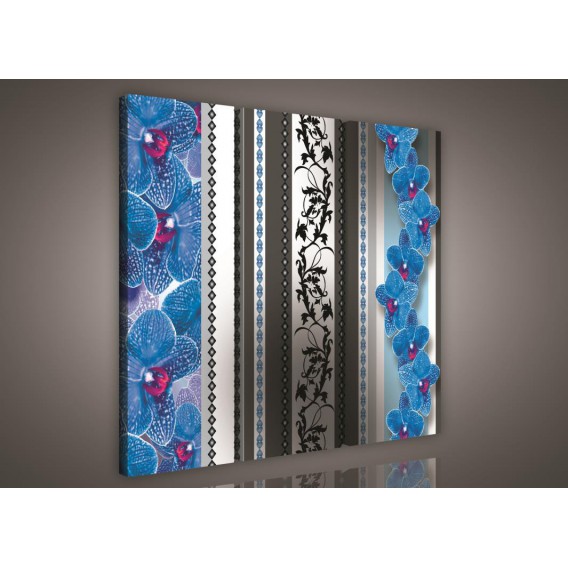 Obraz na plátne viacdielny - OB3136 - Modré orchidey so vzorom