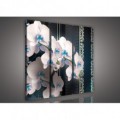 Obraz na plátne viacdielny - OB3152 - Biela orchidea modrý vzor