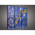 Obraz na plátne viacdielny - OB3233 - Zlaté kvety modrý
