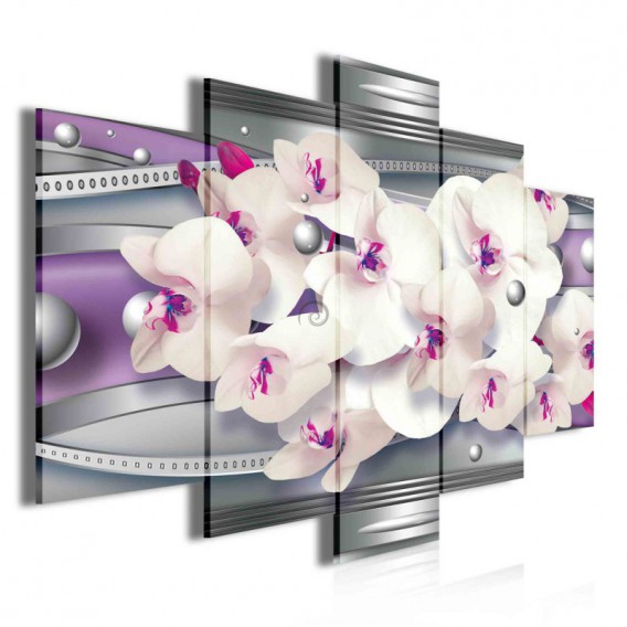 Obraz na plátne viacdielny - OB3739 - Fialová abstrakcia s orchideou