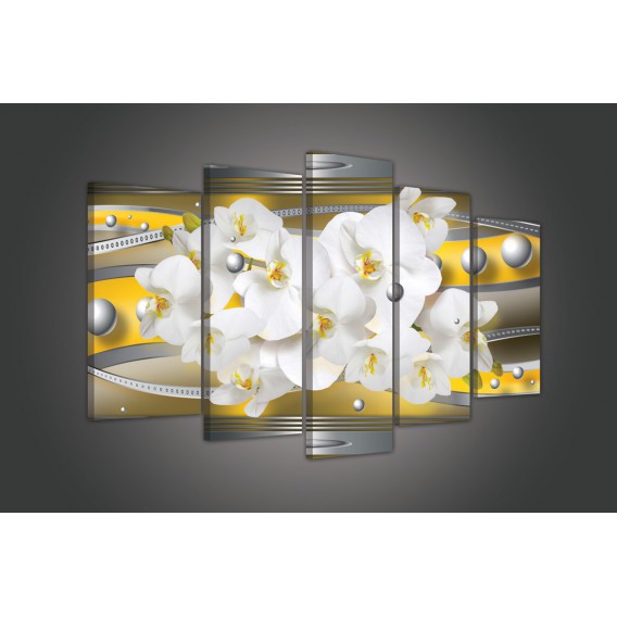 Obraz na plátne viacdielny - OB3747 - Žltá abstrakcia s orchideou
