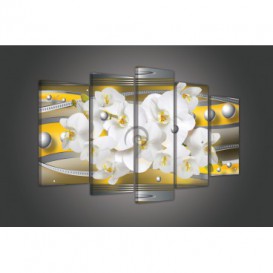Obraz na plátne viacdielny - OB3747 - Žltá abstrakcia s orchideou