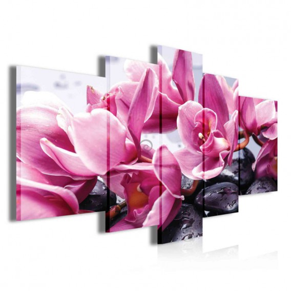Obraz na plátně vícedílný - OB3906 - Růžové květy s kamínky