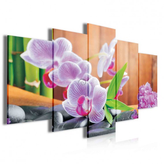 Obraz na plátne viacdielny - OB3924 - Ružové kvety a kamienky