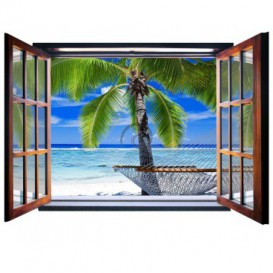 Fototapeta - FT0084 - Okno - hojdacia sieť medzi palmami