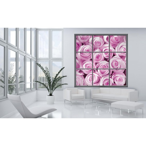 Fototapeta - FT0274 - Štvorcové okno - ružové ruže