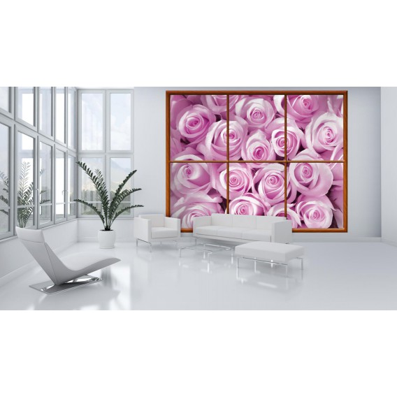 Fototapeta - FT0280 - Obdĺžnikové okno - ružové ruže