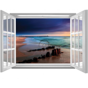 Fototapeta - FT0828 - Okno biele - západ slnka na pláži