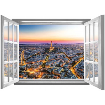 Fototapeta - FT5560 - Okno biele - osvetlený Paríž