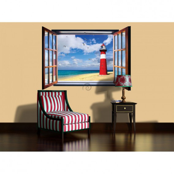 Fototapeta - FT5575 - Okno - maják na pláži