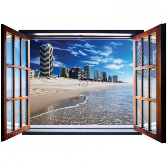 Fototapeta - FT5576 - Okno - mesto na pobreží